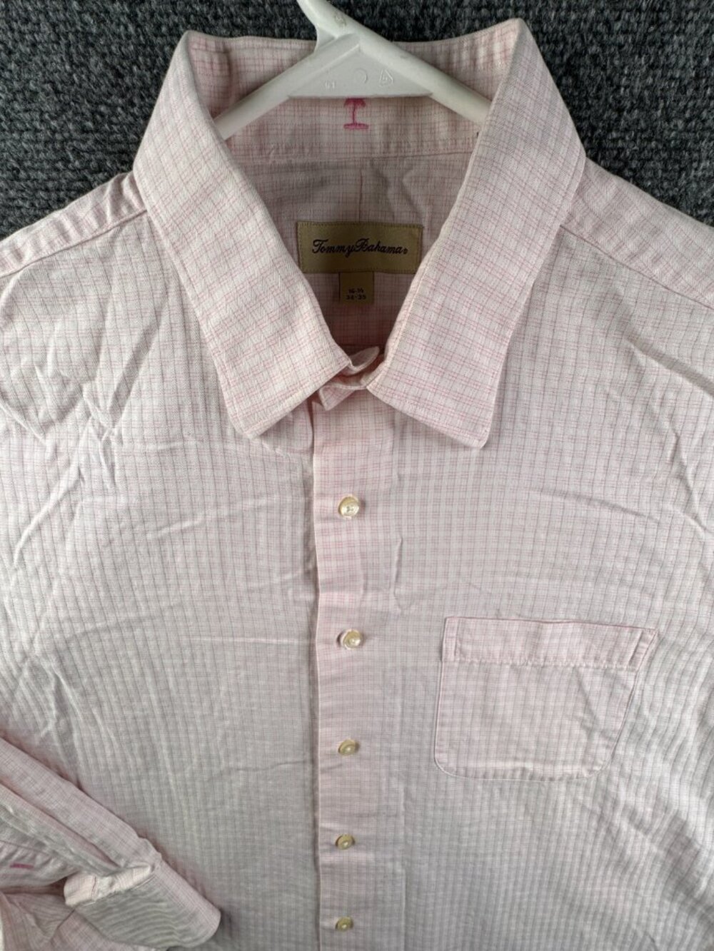 Tommy Bahama Cotton Pink Check Button Up Shirt Long Sleeve 16.5 34/35 Adult Men